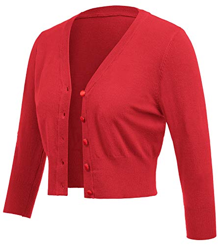 Women's 3/4 Sleeve Cropped Cardigan Shrug — Button-Down Sweater