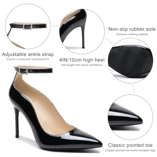 Women's Pumps 4" High Heels Ankle Strap Pointed Toe Pump Shoes