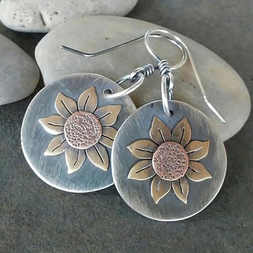 Gray Teardrop Flower Boho Dangle Earrings