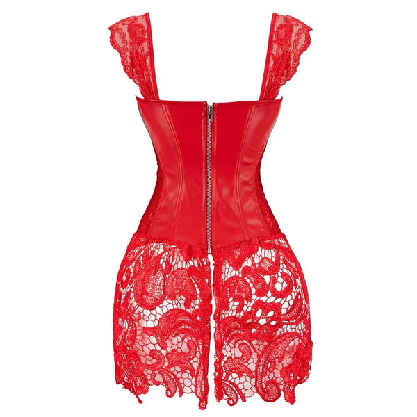 Gothic Overbust Corset Dress – Faux Leather Punk Style