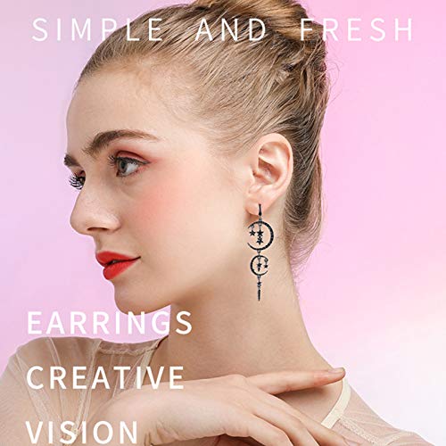 Moon and Star Drop Earrings Exaggerated Fashion Long Drop Dangle Stud Drop Earrings for Women,Black
