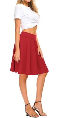 Urban CoCo Women's Basic Midi Skirt Versatile Stretchy Flared Casual High Waisted Skirt