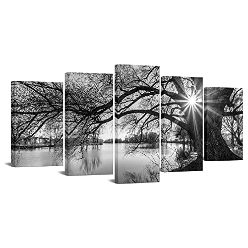 5-Piece Black & White Art Deco Landscape Canvas — Framed & Ready to Hang