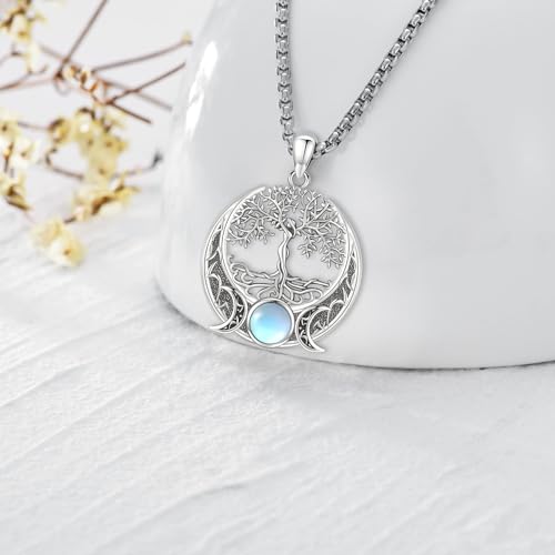 Sterling Silver Pentagram Necklace Triple Moon