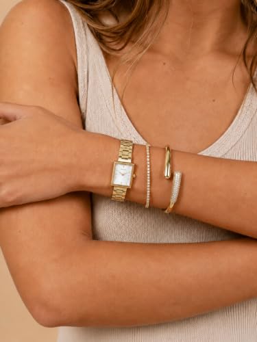 Gold Cuff Bracelets for Women, 14K Plated Open Bangle, Stackable Statement Jewelry for Everyday, Work, Date Night
