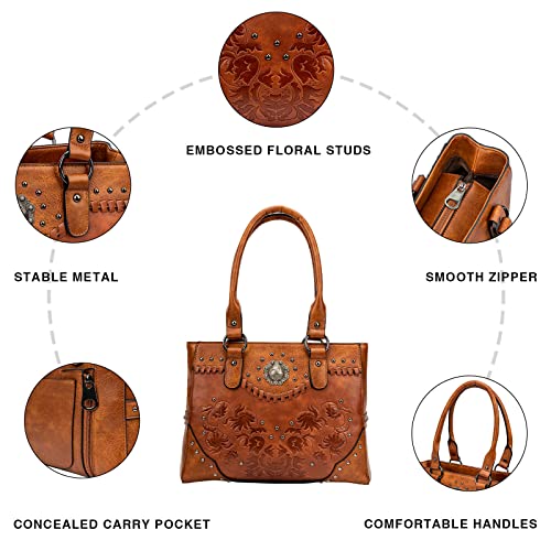 Large Western Tote Bag — Vintage Embossed with Concho Studs