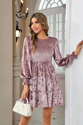 R.Vivimos Women's Fall Crushed Velvet Long Sleeve Mini Dress