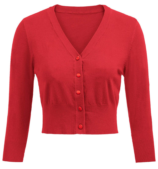 Women's 3/4 Sleeve Cropped Cardigan Shrug — Button-Down Sweater