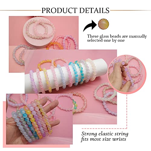 SAMOCO 18Pcs 8mm Glass Beaded Stretch Bracelets for Women