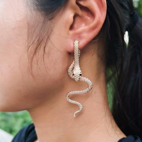 Vintage Goth Snake Earrings - Gold & Silver Snake Statement Jewelry for Women's Halloween