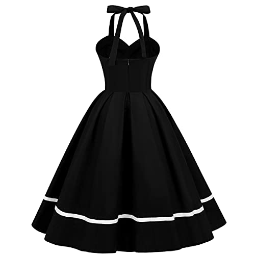 IKADEX Vintage Women 1950s Rockabilly Swing Dress Pinup 50s Retro Hepburn Style Halterneck A-Line Dresses