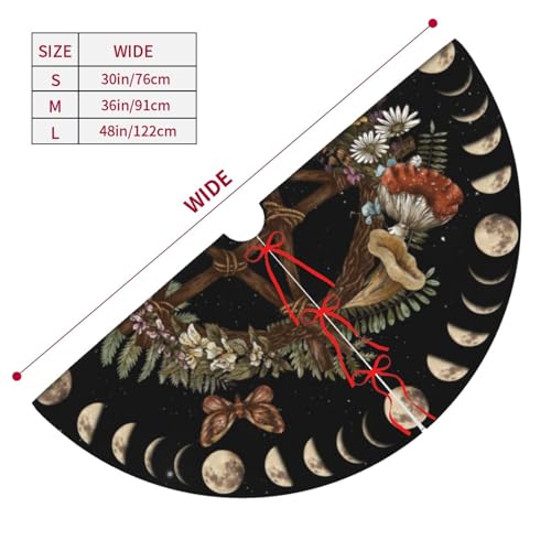 Wicca Moon Phase Witchy Star Magic Mushroom 36 Inch Christmas Tree Skirt Carpet Mat Funny Party Soft Cover Mat Decor Supplies for Xmas Halloween Decorations Occasion Farmhouse