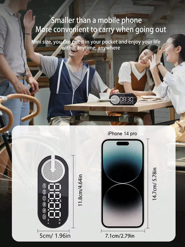 Mini Bluetooth Speaker with Clock & Subwoofer Bass