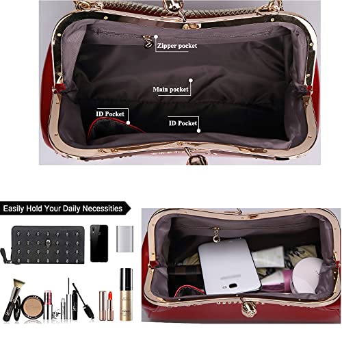 Glossy Patent Leather Evening Bag — Braided Handle Kiss Lock Handbag