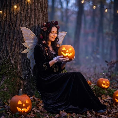 YKW Fairy Wings for Adult Women,31.5"x29" Butterfly Cosplay Wings with Lace Gloves,Organza Costume Wings for Halloween Party