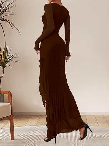 BORIFLORS Women's Bodycon Fall Wedding Guest Long Sleeve Maxi Dress