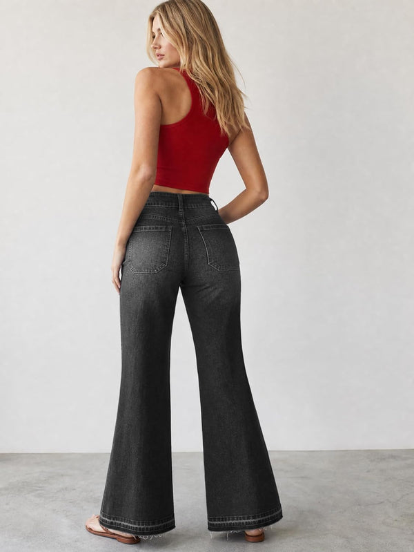 Flare Jeans For Women Frayed Hems Bell Bottom Jeans Mid High Waisted