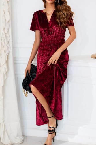 R.Vivimos Womens Fall Winter Velvet Elastic Waist Maxi Dress
