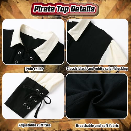 6PCS Mens Pirate Costume Adult with Accessories for Themed Parties