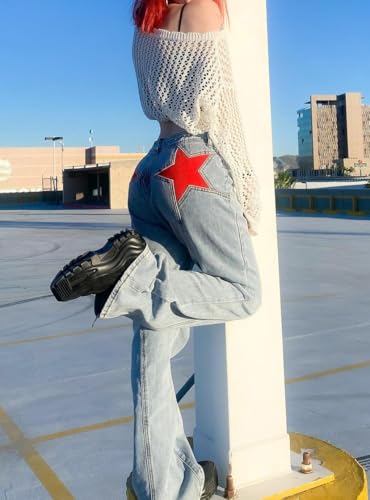 Jeans For Women's Jeans With Star Patches, Vintage Y2k Denim