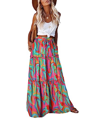 EARKOHA Womens Boho Maxi Skirt 2026 Summer Cruise Casual High Waist Tie Flowy Long Skirt with Pockets For Beach Vacation