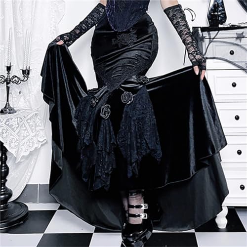 Women Gothic Pleated Skirt Steampunk High Waist Long Maxi Skirts