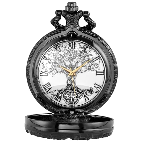 Pocket Watch Hollow Tree of Life Design Roman Numerals Customizable Qu