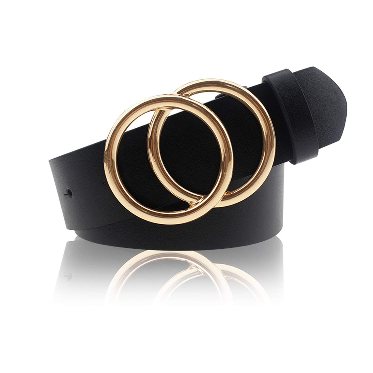 Women's Pu Leather Belt Double O Ring Soft Faux Leather Waist Belt