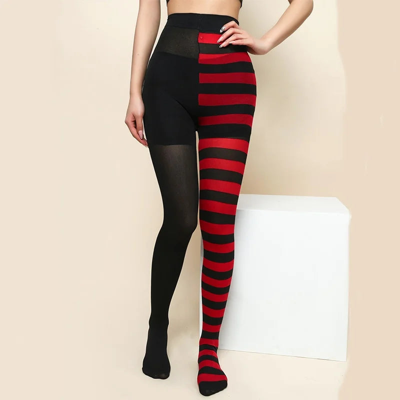 Rainbow Striped Goth Punk High Waist Pantyhose