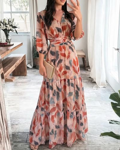 CHICME Womens Summer Boho Floral Wedding Guest Vacation Beach Maxi Dress