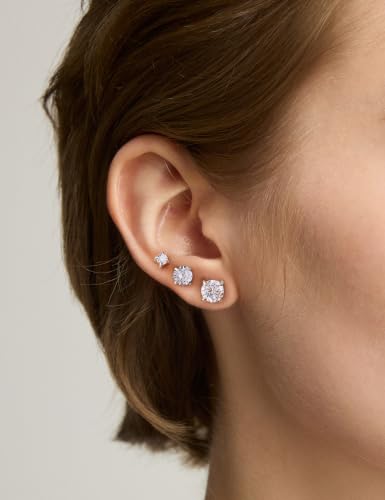 6 Pairs Stud Earrings Set, Hypoallergenic Cubic Zirconia 316L Earrings Stainless Steel CZ Earrings 3-8mm (Steel color)