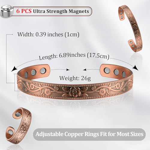 Copper Magnetic Bracelet Set for Women Men, Pure Copper Jewelry Gift