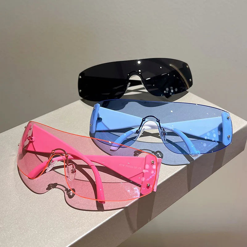 Rimless Rivet One-Piece Y2K Steampunk Sunglasses