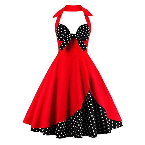 Women Vintage 1950s Rockabilly Swing Dress 50s Pinup Retro Hepburn Style A-Line Halterneck Floral Dresses