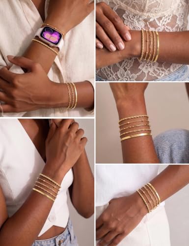 BERISO Gold Bracelets for Women, Elegant Adjustable 14K Gold Plated Bracelet for Women, Trendy Minimalist Dainty Gold Bracelet for Everyday Wear