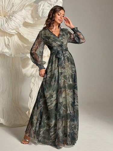 Womens Summer Dresses,Floral Patterns Vintage Elegant Cocktail Long Sleeve Boho Casual Maxi Wedding Guest Dresses for Women