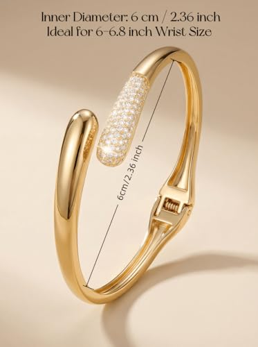 Gold Cuff Bracelets for Women, 14K Plated Open Bangle, Stackable Statement Jewelry for Everyday, Work, Date Night