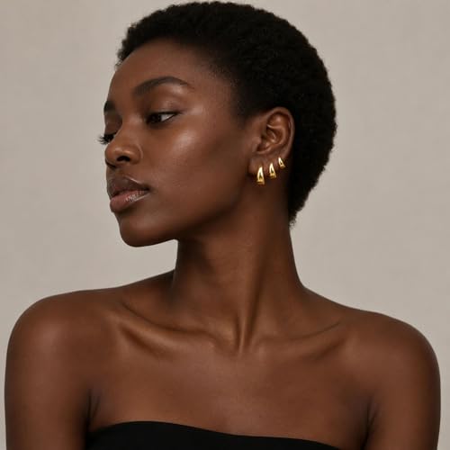 3 Pairs Gold Hoop Earrings Set for Women Trendy Chunky Small Huggie Jewelry