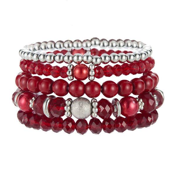 Noessla Beaded Pearl Stretch Bracelet Silver Stackable Crystal Beads Bracelets Trendy Costume Jewelry Mothers Day Gifts for Women