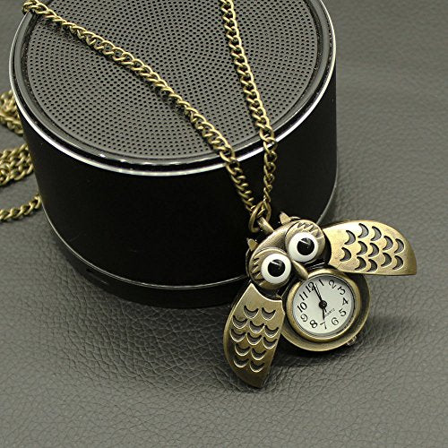 Vintage Cute Flying Owl Pocket Watch, Long Chain Sweater Pendant Neckl Secondary image