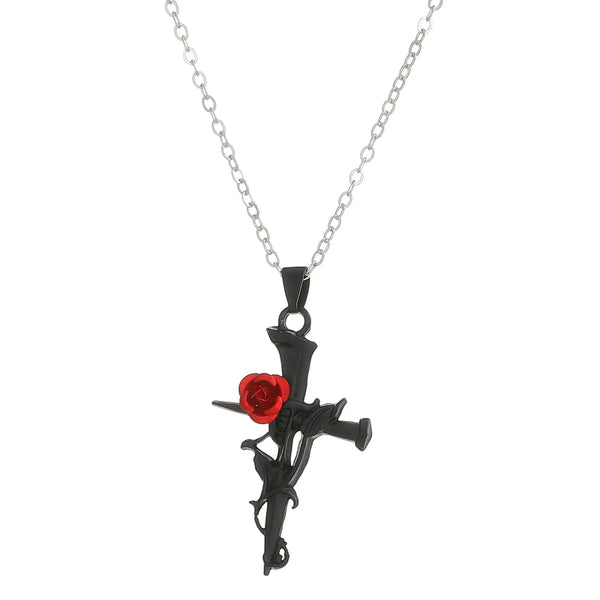 Adorable Gothic Hearts and Roses Necklace