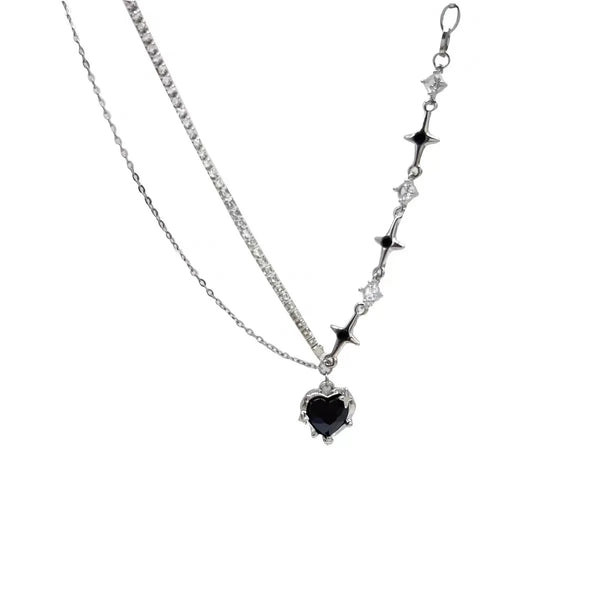 Adorable Gothic Hearts and Roses Necklace