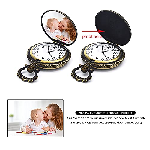 Retro Flower Openwork Cover Quartz Pocket Watch with Chain Half Hunter