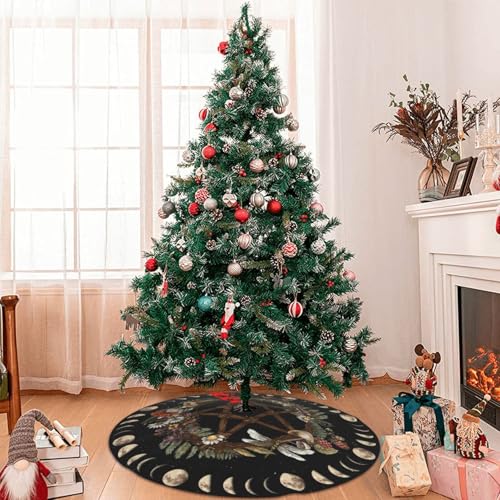 Wicca Moon Phase Witchy Star Magic Mushroom 36 Inch Christmas Tree Skirt Carpet Mat Funny Party Soft Cover Mat Decor Supplies for Xmas Halloween Decorations Occasion Farmhouse