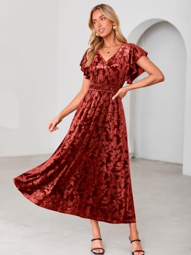 BerryGo Women's Fall Velvet Floral Maxi Wedding Guest Dress