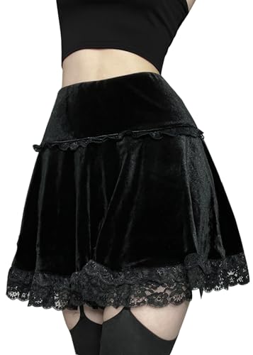 TSMNZMU Womens Gothic Mini Skirts Punk Grunge Velvet Skirts High Waist Emo Skirt Mall Goth Alt Harajuku Skirt