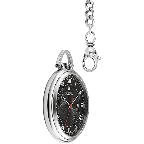 Bulova Classic Pocket Watch 3-Hand Date Quartz Stainless Steel, Black