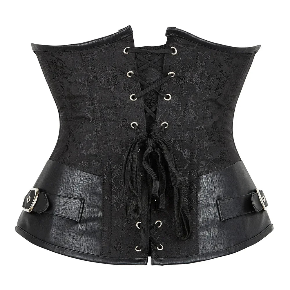Embroidered Faux Leather Underbust Corset Waist Cincher