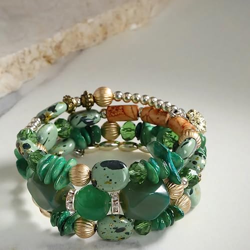 Women Beaded Bracelet Set | Colorful Boho Stackable Trendy Design with Crystal Accents Multilayer Bangle Bracelet | Fashion Stretch Braclets Jewelry for Women