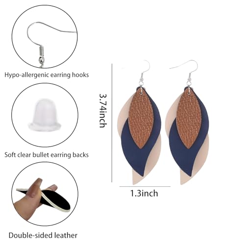 Layered Leather Leaf Boho Dangle Earrings